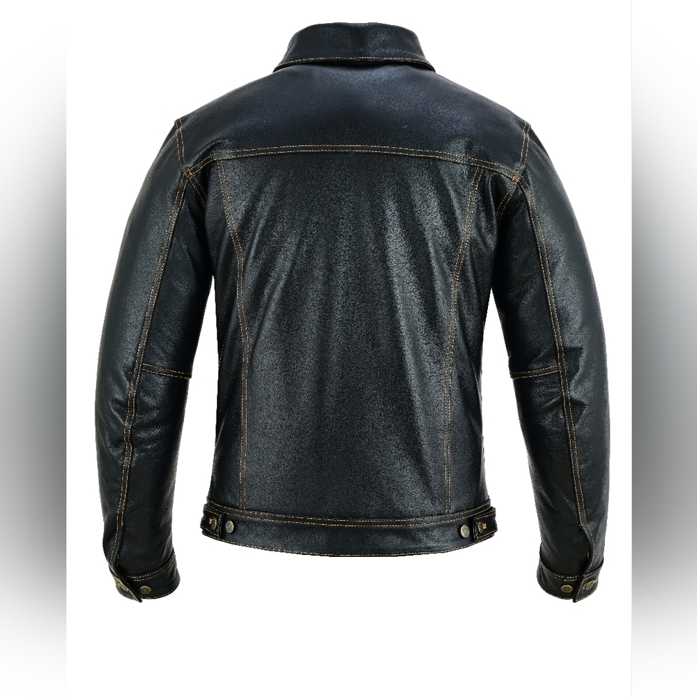 Men Brown Leather Motorcycle Jacket - Picture 4 of 5